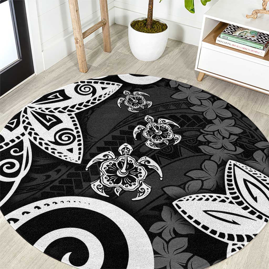 Polynesia Round Carpet Black Tribal Turtle Floral Pattern LT05 Black - Polynesian Pride