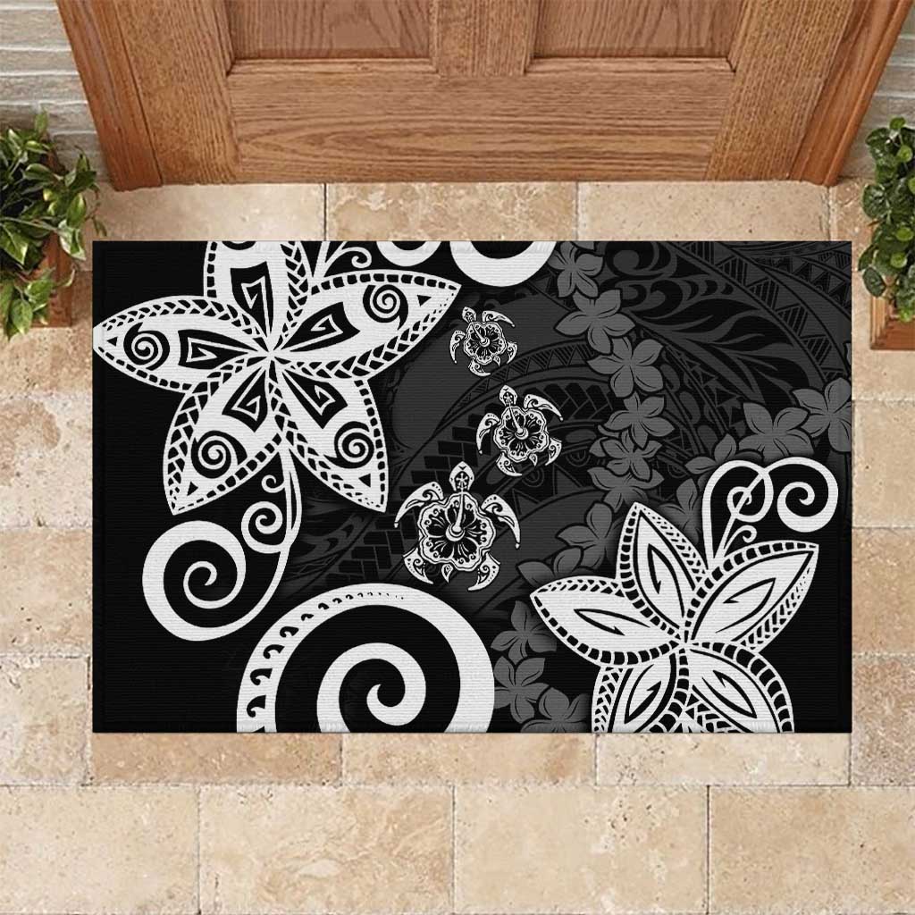 Polynesia Rubber Doormat Black Tribal Turtle Floral Pattern LT05 Black - Polynesian Pride