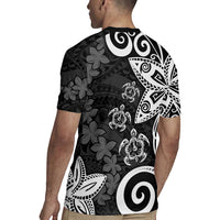 Polynesia Rugby Jersey Black Tribal Turtle Floral Pattern