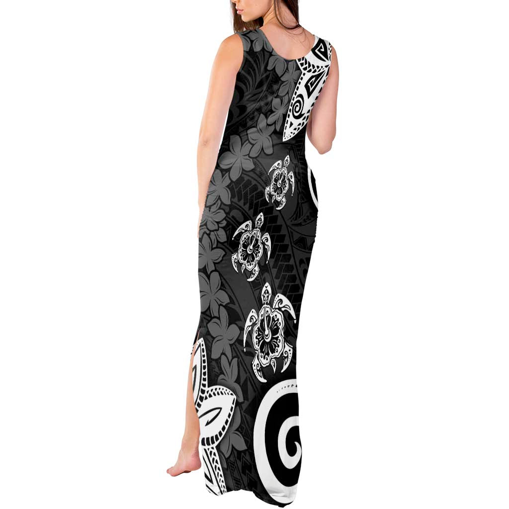 Polynesia Tank Maxi Dress Black Tribal Turtle Floral Pattern
