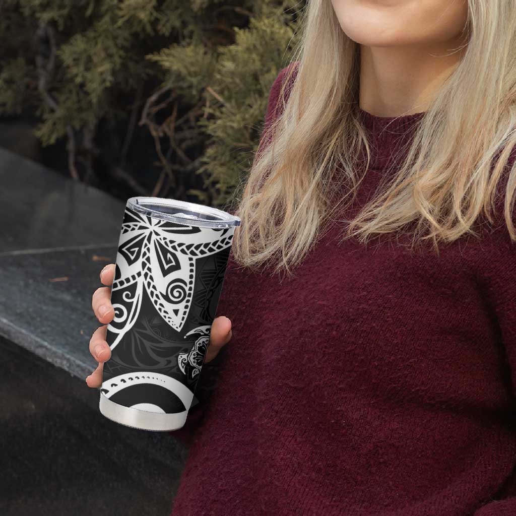 Polynesia Tumbler Cup Black Tribal Turtle Floral Pattern