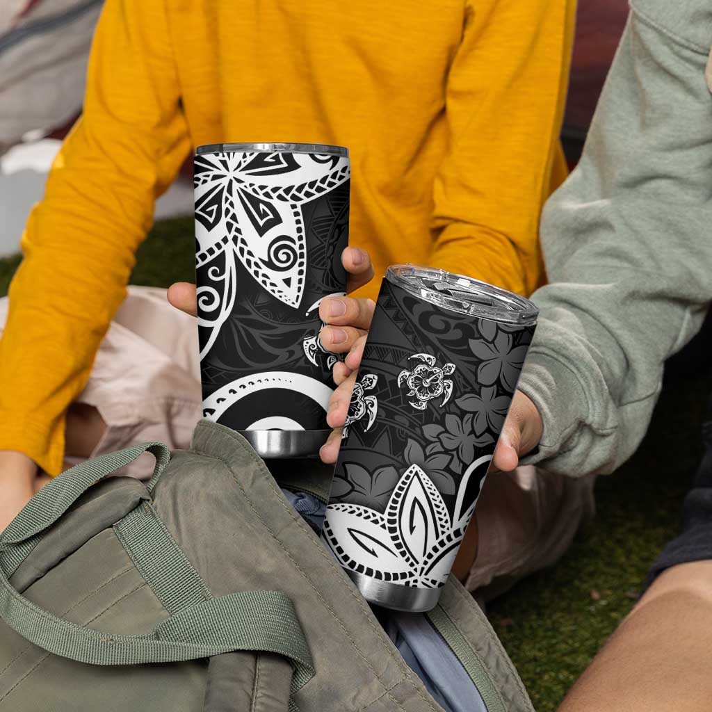 Polynesia Tumbler Cup Black Tribal Turtle Floral Pattern