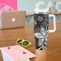 Polynesia Tumbler With Handle Black Tribal Turtle Floral Pattern