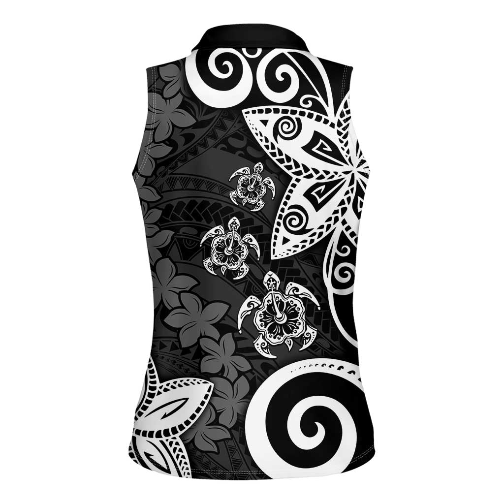 Polynesia Women Sleeveless Polo Shirt Black Tribal Turtle Floral Pattern LT05 - Polynesian Pride
