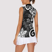 Polynesia Women Sleeveless Polo Shirt Black Tribal Turtle Floral Pattern LT05 - Polynesian Pride