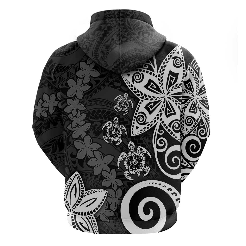 Polynesia Zip Hoodie Black Tribal Turtle Floral Pattern