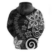 Polynesia Zip Hoodie Black Tribal Turtle Floral Pattern