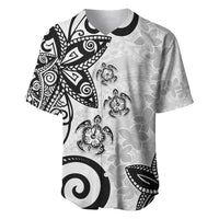 Polynesia Baseball Jersey White Tribal Turtle Floral Pattern LT05 White - Polynesian Pride