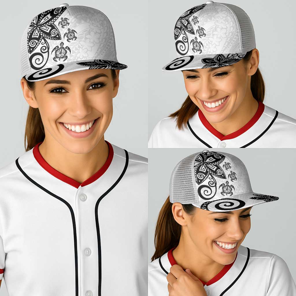 Polynesia Baseball Net Cap White Tribal Turtle Floral Pattern - Polynesian Pride