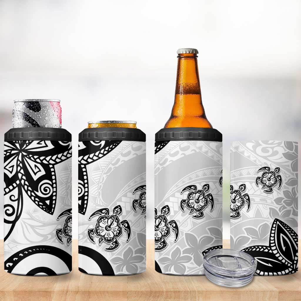 Polynesia 4 in 1 Can Cooler Tumbler White Tribal Turtle Floral Pattern