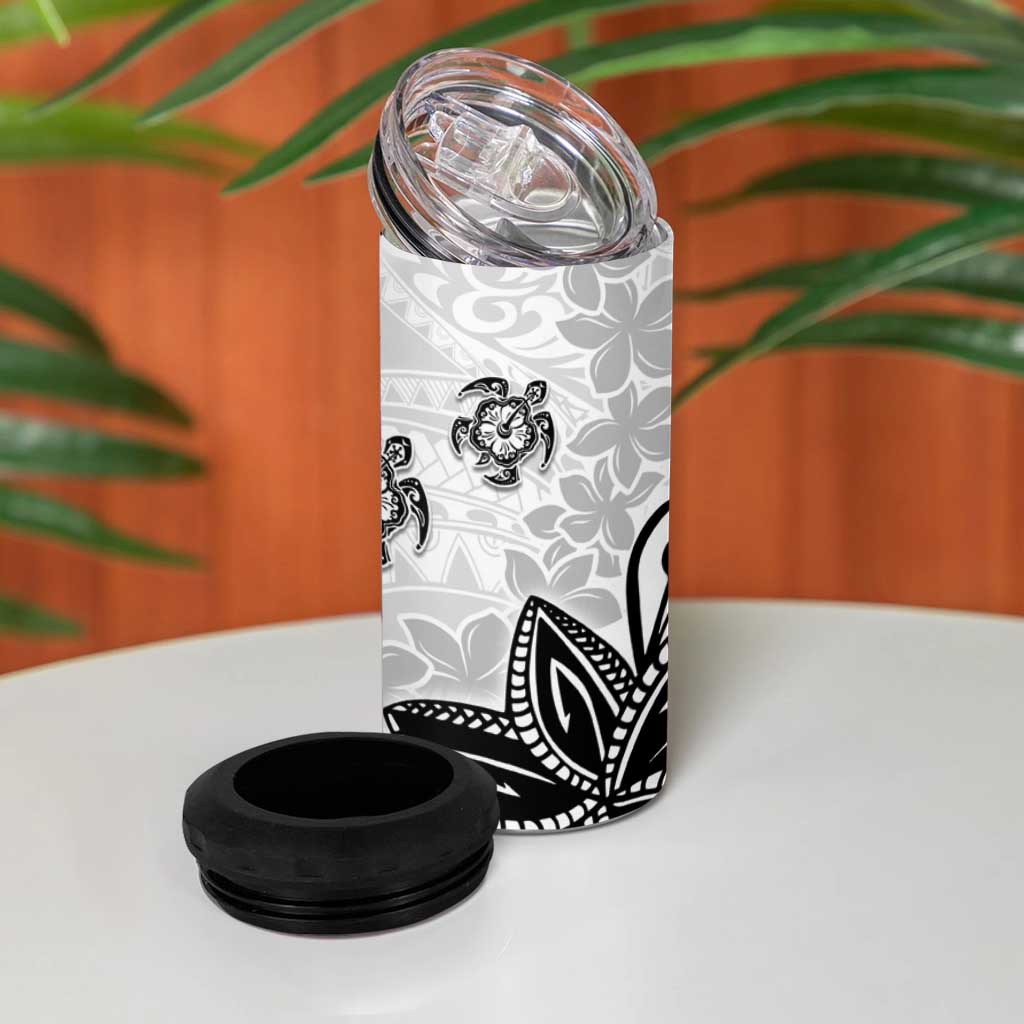 Polynesia 4 in 1 Can Cooler Tumbler White Tribal Turtle Floral Pattern