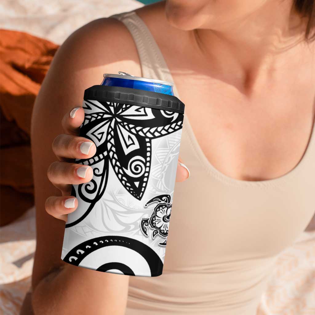 Polynesia 4 in 1 Can Cooler Tumbler White Tribal Turtle Floral Pattern