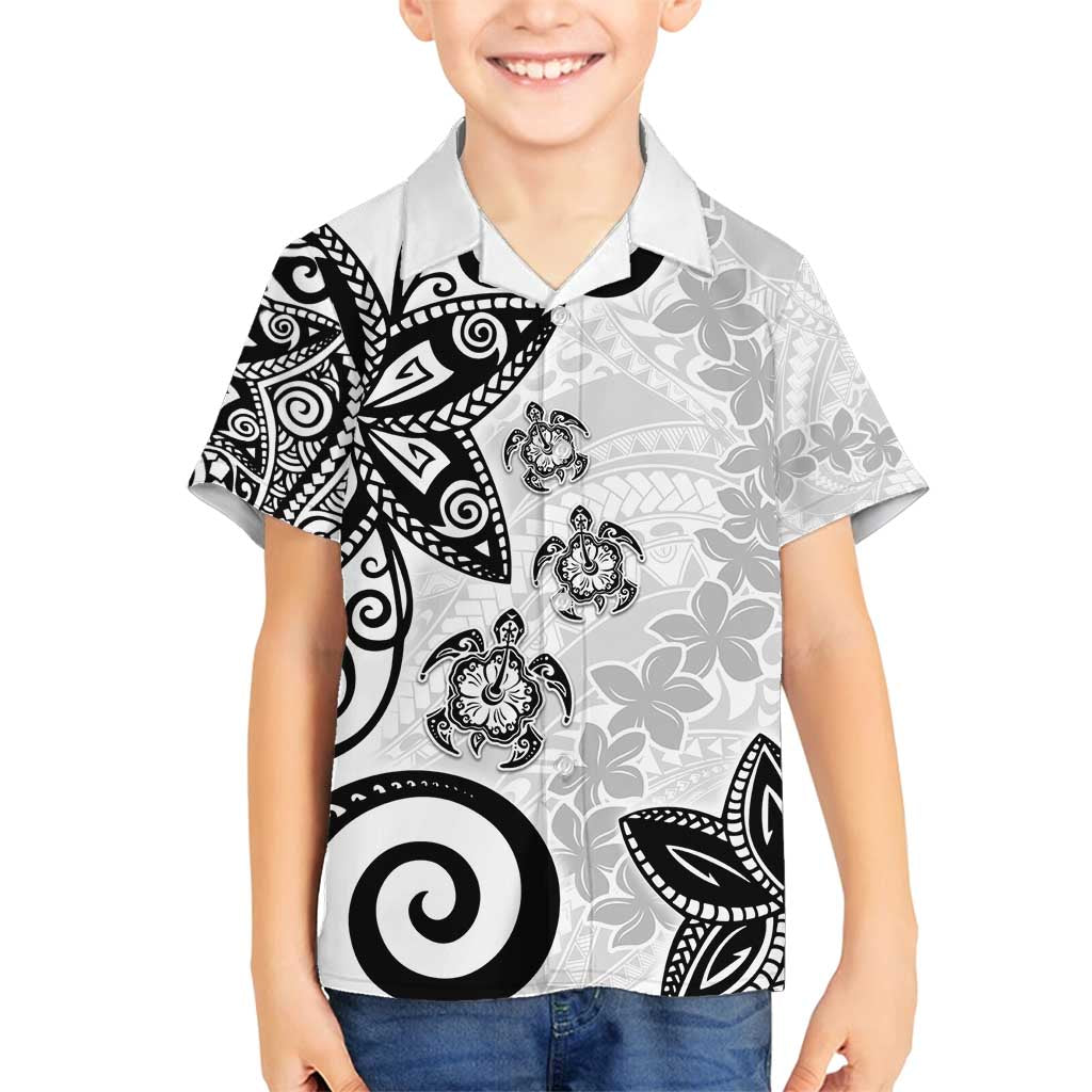 Polynesia Family Matching Off Shoulder Short Dress and Hawaiian Shirt White Tribal Turtle Floral Pattern