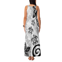 Polynesia Family Matching Tank Maxi Dress and Hawaiian Shirt White Tribal Turtle Floral Pattern