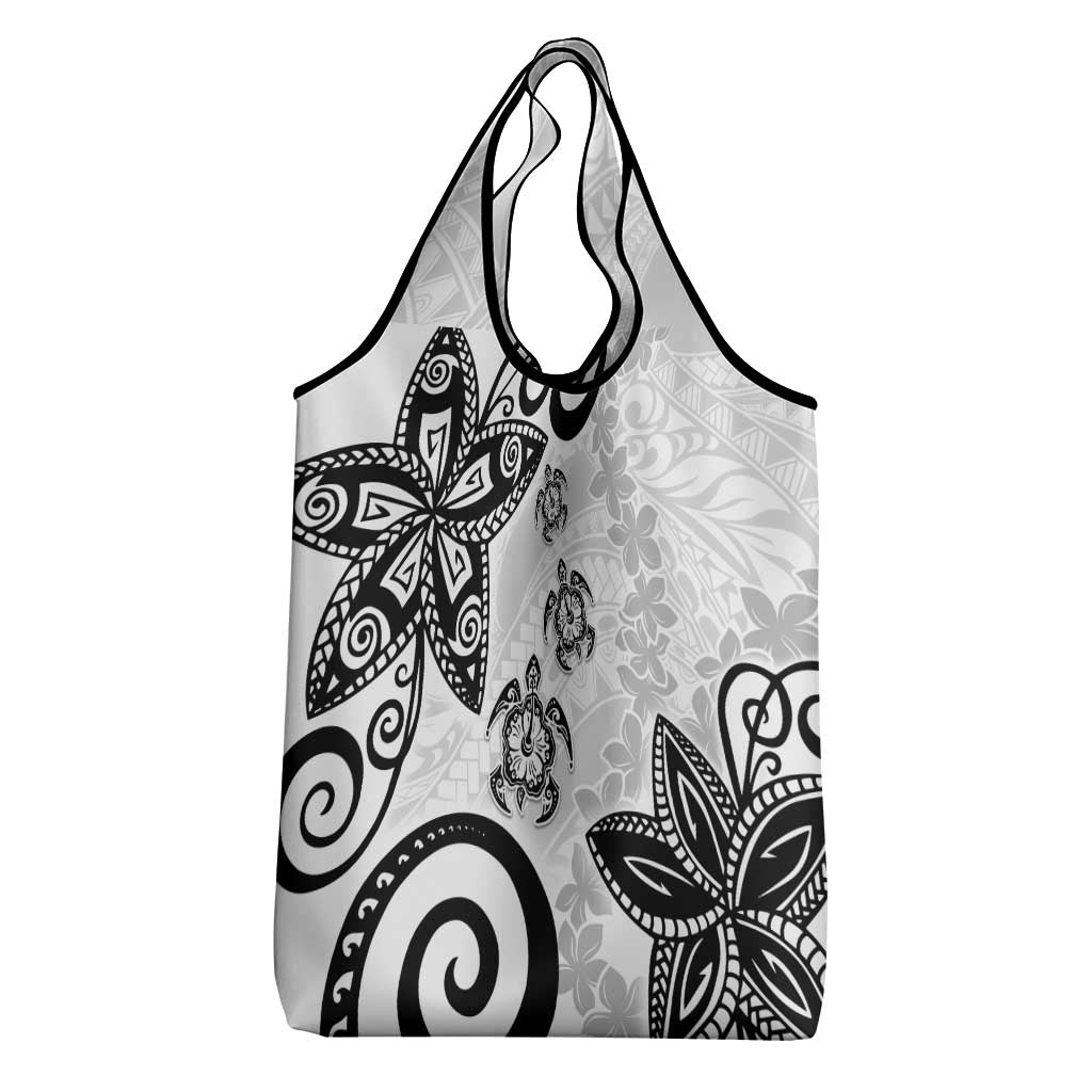 Polynesia Grocery Bag White Tribal Turtle Floral Pattern