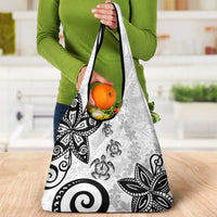 Polynesia Grocery Bag White Tribal Turtle Floral Pattern