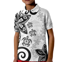 Polynesia Kid Polo Shirt White Tribal Turtle Floral Pattern LT05 Kid White - Polynesian Pride