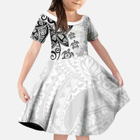 Polynesia Kid Short Sleeve Dress White Tribal Turtle Floral Pattern LT05 KID White - Polynesian Pride