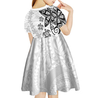 Polynesia Kid Short Sleeve Dress White Tribal Turtle Floral Pattern LT05 - Polynesian Pride