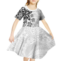 Polynesia Kid Short Sleeve Dress White Tribal Turtle Floral Pattern LT05 - Polynesian Pride