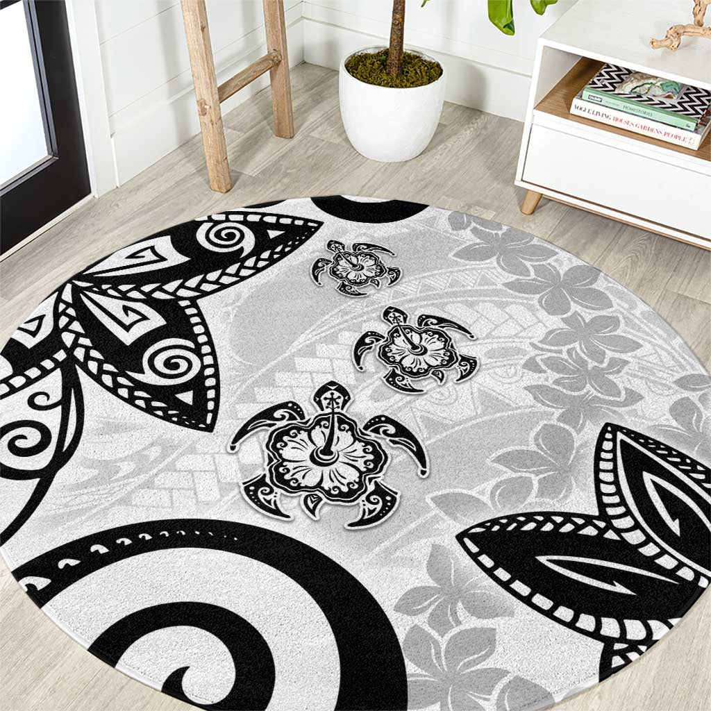 Polynesia Round Carpet White Tribal Turtle Floral Pattern LT05 White - Polynesian Pride