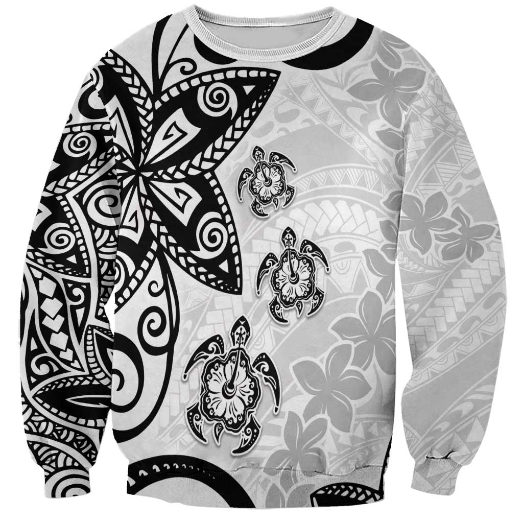 Polynesia Sweatshirt White Tribal Turtle Floral Pattern LT05 Unisex White - Polynesian Pride