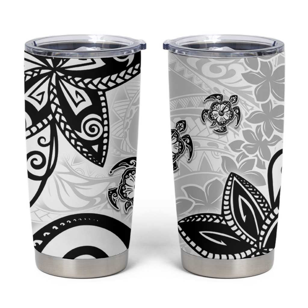 Polynesia Tumbler Cup White Tribal Turtle Floral Pattern