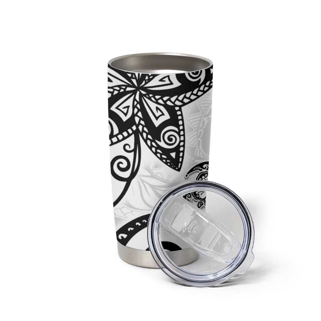 Polynesia Tumbler Cup White Tribal Turtle Floral Pattern