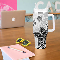 Polynesia Tumbler With Handle White Tribal Turtle Floral Pattern