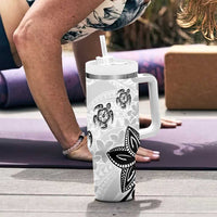 Polynesia Tumbler With Handle White Tribal Turtle Floral Pattern