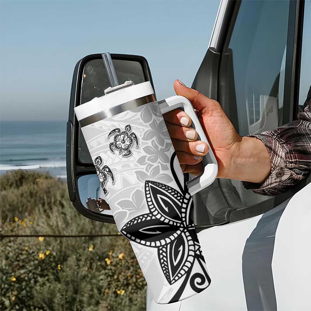 Polynesia Tumbler With Handle White Tribal Turtle Floral Pattern