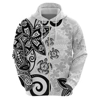 Polynesia Zip Hoodie White Tribal Turtle Floral Pattern