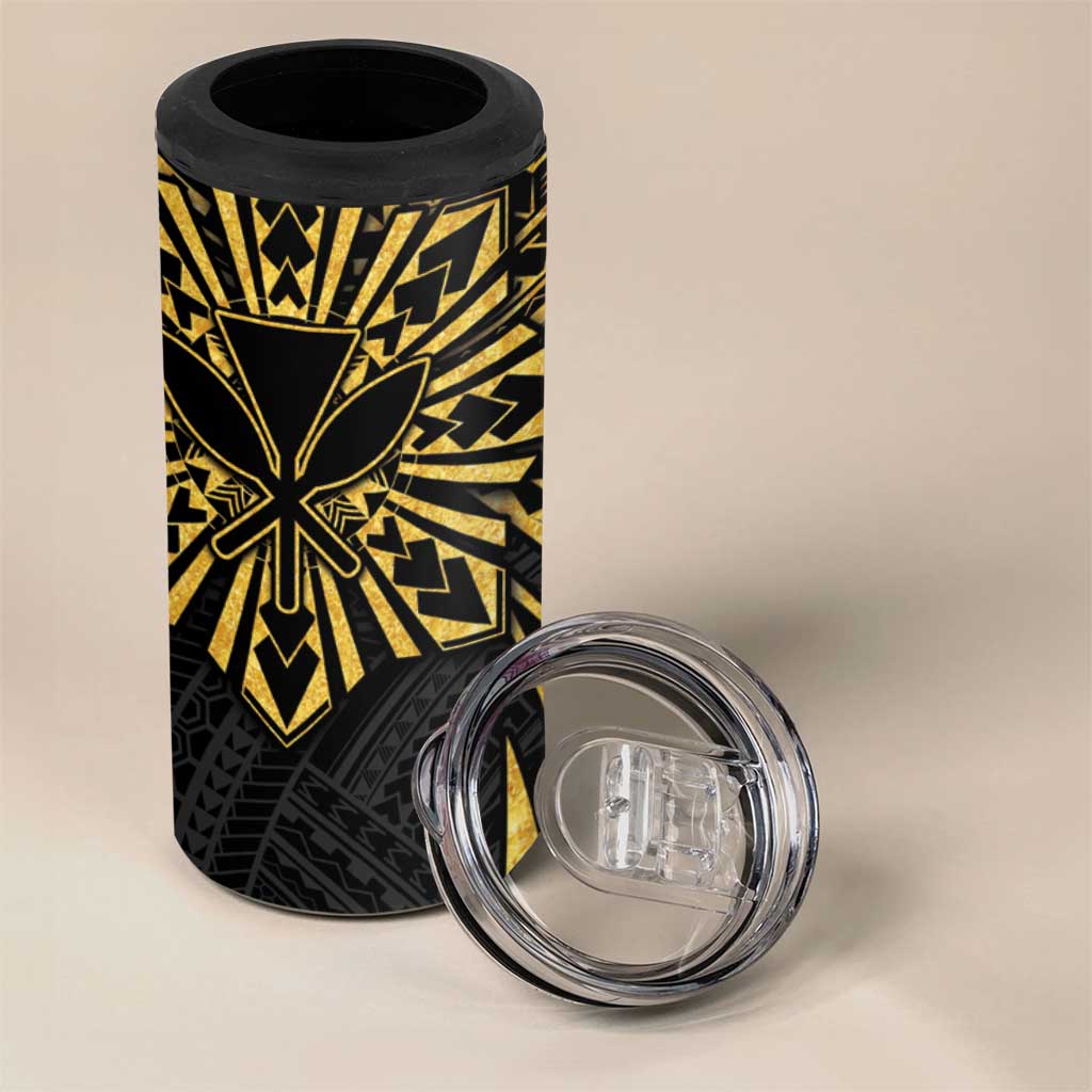 Hawaii And Philippines 4 in 1 Can Cooler Tumbler Kanaka Maoli With Tribal Sun Together Gold