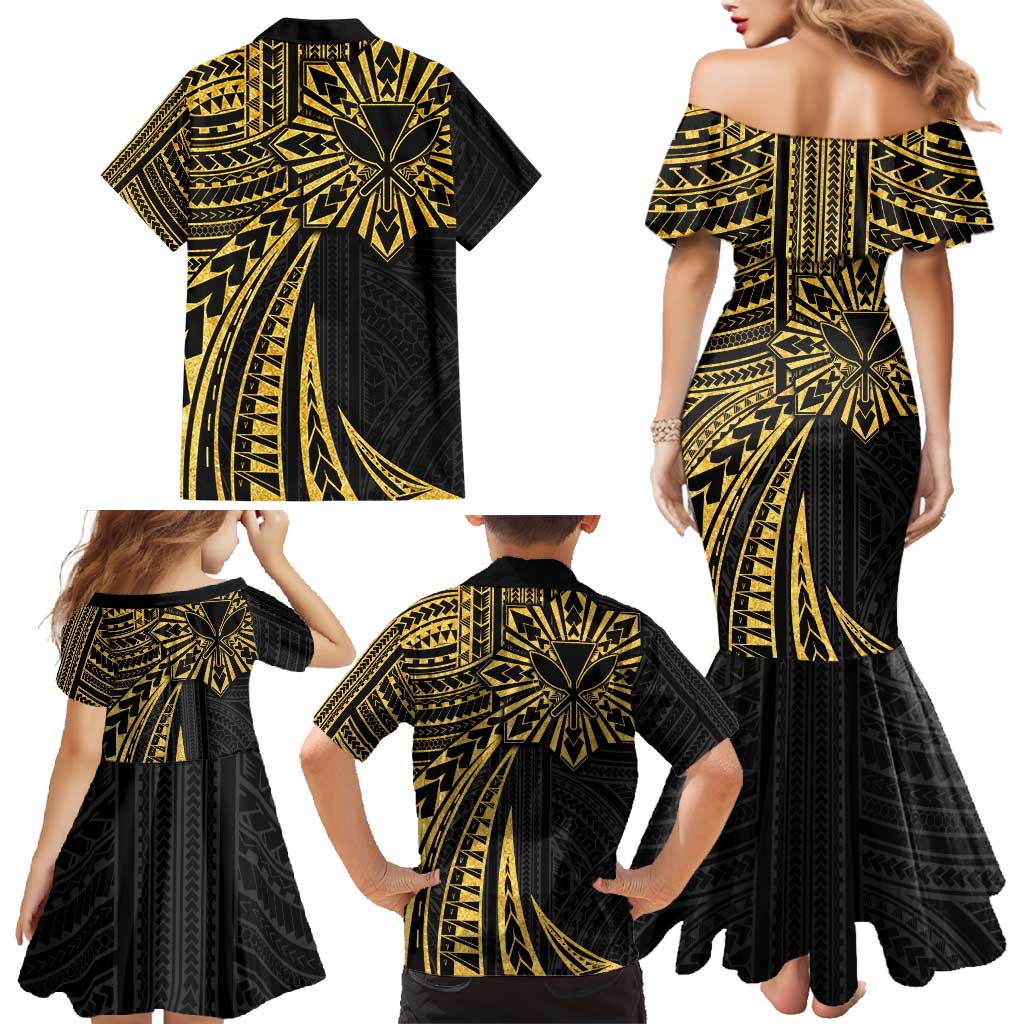 Hawaii And Philippines Family Matching Mermaid Dress and Hawaiian Shirt Kanaka Maoli With Tribal Sun Together Gold