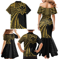 Hawaii And Philippines Family Matching Mermaid Dress and Hawaiian Shirt Kanaka Maoli With Tribal Sun Together Gold