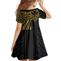 Hawaii And Philippines Family Matching Off The Shoulder Long Sleeve Dress and Hawaiian Shirt Kanaka Maoli With Tribal Sun Together Gold