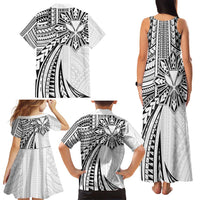 Hawaii And Philippines Family Matching Tank Maxi Dress and Hawaiian Shirt Kanaka Maoli With Tribal Sun Together White