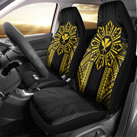 Hawaii And Philippines Together Car Seat Cover Polynesian Pattern With Filipino Barong Gold