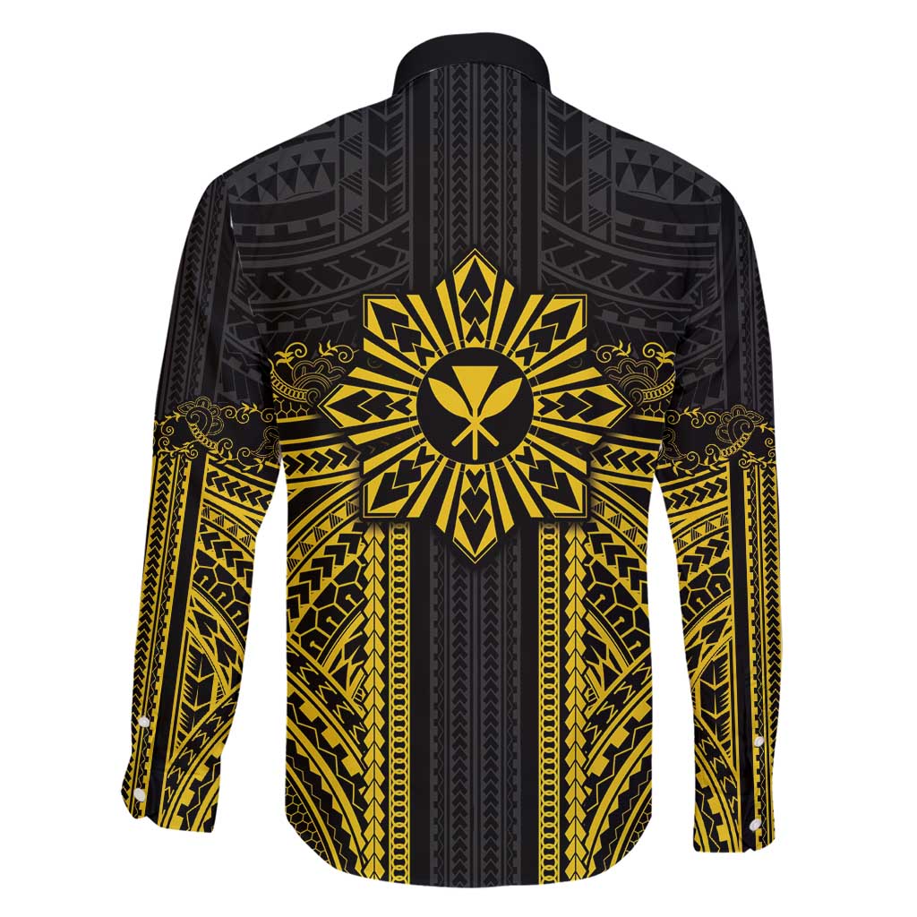 Hawaii And Philippines Together Family Matching Mermaid Dress and Hawaiian Shirt Polynesian Pattern With Filipino Barong Gold