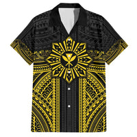 Hawaii And Philippines Together Family Matching Short Sleeve Bodycon Dress and Hawaiian Shirt Polynesian Pattern With Filipino Barong Gold