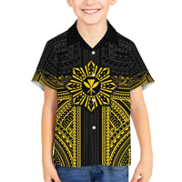 Hawaii And Philippines Together Hawaiian Shirt Polynesian Pattern With Filipino Barong Gold