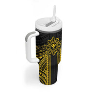 Hawaii And Philippines Together Tumbler With Handle Polynesian Pattern With Filipino Barong Gold