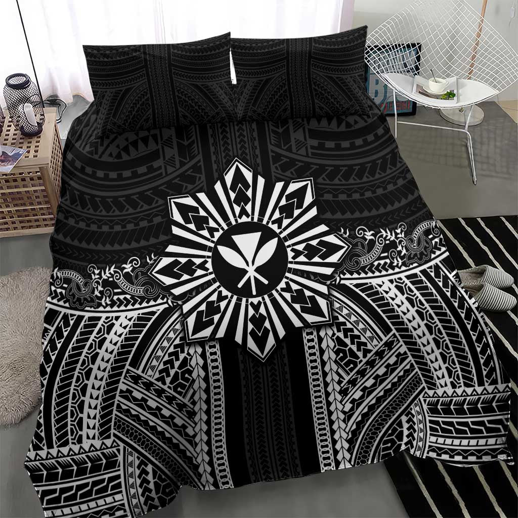 Hawaii And Philippines Together Bedding Set Polynesian Pattern With Filipino Barong Black