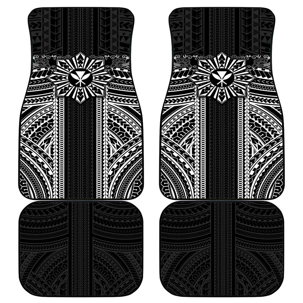 Hawaii And Philippines Together Car Mats Polynesian Pattern With Filipino Barong Black