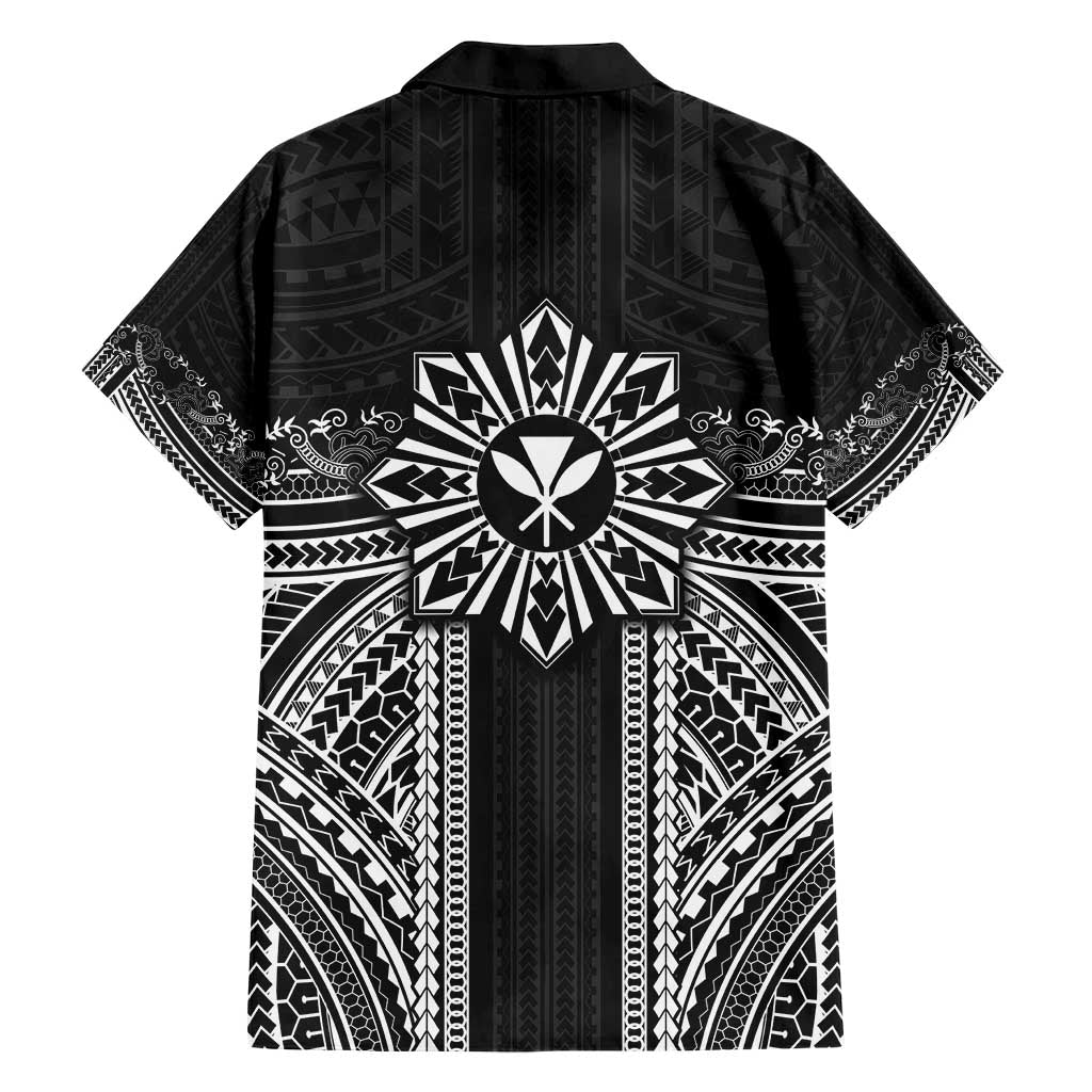 Hawaii And Philippines Together Family Matching Short Sleeve Bodycon Dress and Hawaiian Shirt Polynesian Pattern With Filipino Barong Black