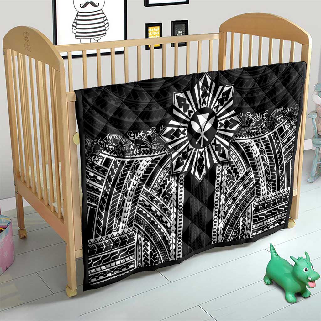 Hawaii And Philippines Together Quilt Polynesian Pattern With Filipino Barong Black