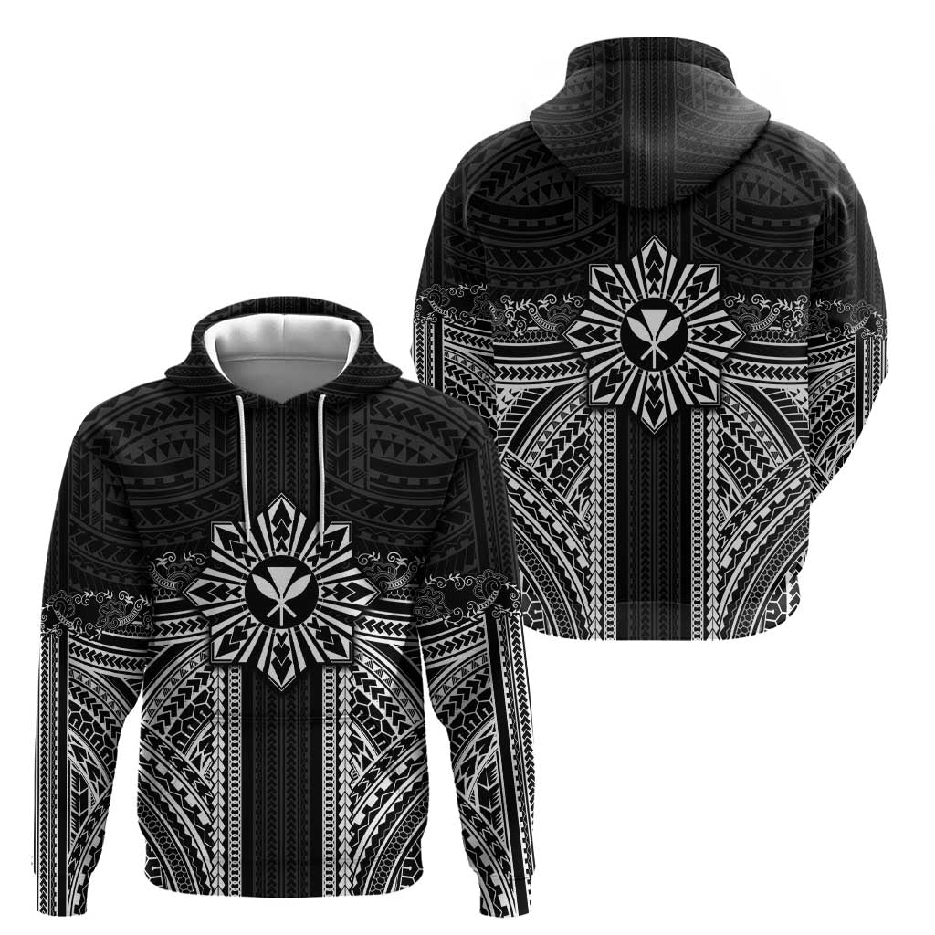 Hawaii And Philippines Together Zip Hoodie Polynesian Pattern With Filipino Barong Black