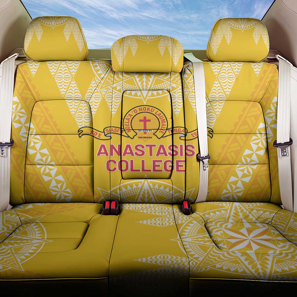 Anastasis College Back Car Seat Cover Tonga Ngatu Pattern LT05 One Size Yellow - Polynesian Pride