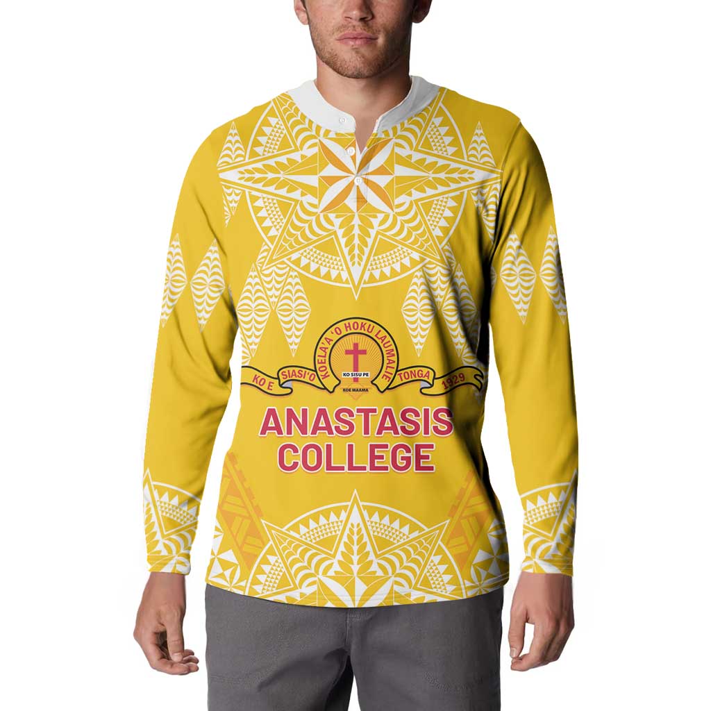 Personalised Anastasis College Button Sweatshirt Tonga Ngatu Pattern LT05 - Polynesian Pride