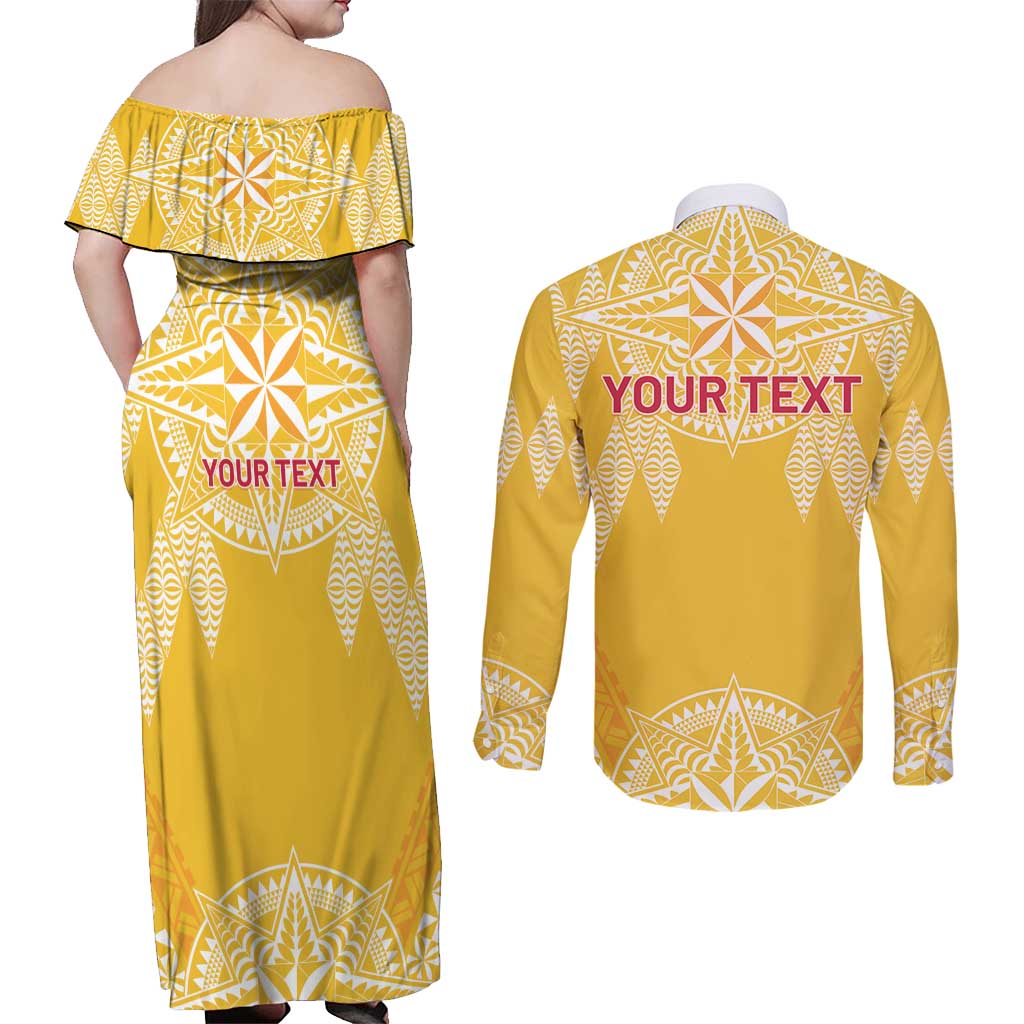 Personalised Anastasis College Couples Matching Off Shoulder Maxi Dress and Long Sleeve Button Shirt Tonga Ngatu Pattern LT05 - Polynesian Pride